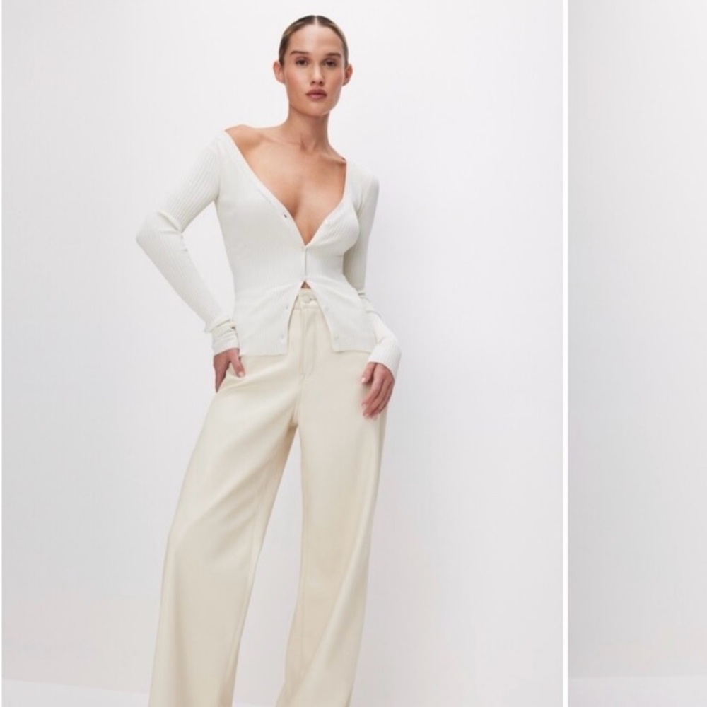 Good American Cream Flare faux leather Pants